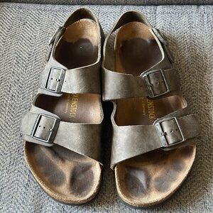 Birkenstock Milano Men’s Ciment Leather Regular Fit Sandals  Size: 11